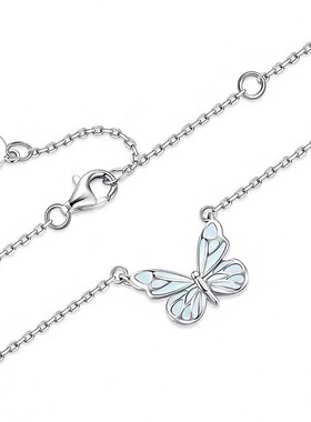 蝶光蓝色发光森系极光锁骨链女