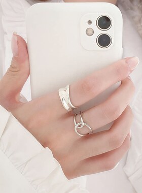 银几何复古戒指女简约个性可调节