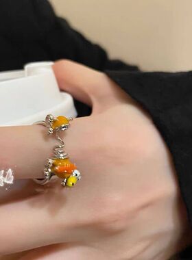 卡通弹簧狗戒指女潮时尚个性小众