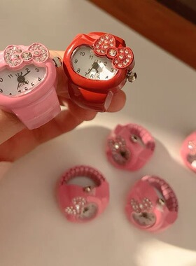 可爱结水钻时钟手表戒指女小众