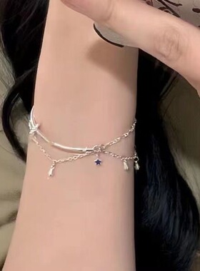 半镯星星银色手链配深蓝小星星女