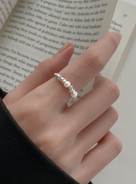 弹力珍珠戒指女简约冷淡风百搭银