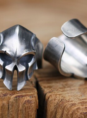 勇士斯巴达头盔戒指镀银复古男女