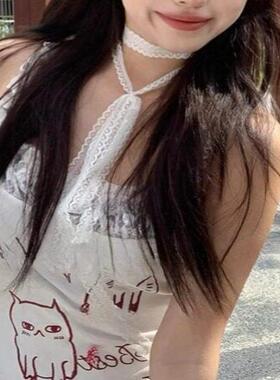 叠戴设计白色蕾丝飘带女用细窄结