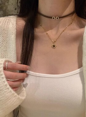 秋季美拉德风皮质虎眼石叠戴项链