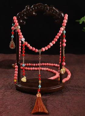 厂家直销新中式古风红色串珠璎珞项链长款斜挎链马面裙配饰国