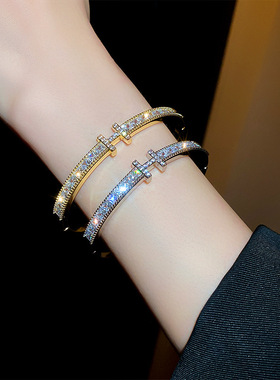 欧美跨境镶锆石几何花朵手镯时尚精致个性手环轻奢高级感手饰批发