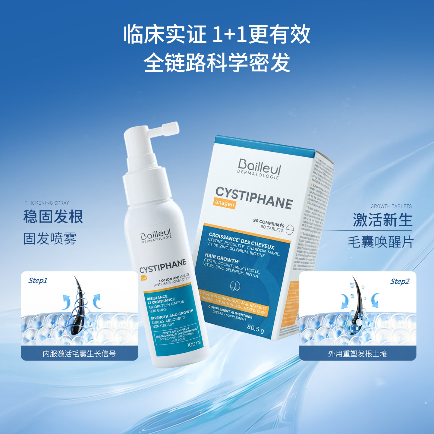 Bailleul巴约尔固发喷雾官方正品增发育发密发固发根头皮精华