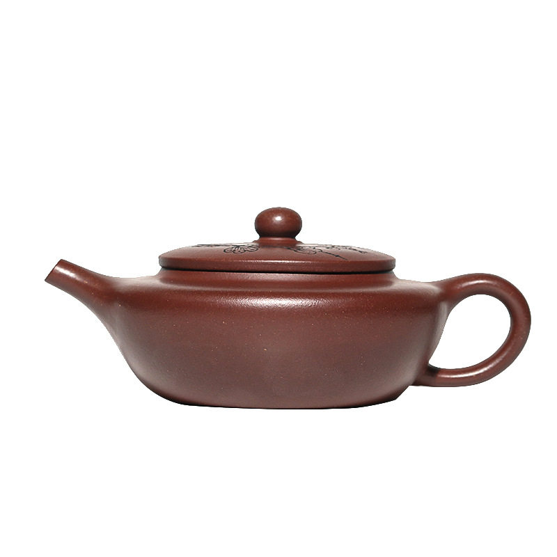 Yixing purple clay teapot fully hand-engraved original ore purple clay flat teapot teapot boutique tea set wholesale one piece drop shipping