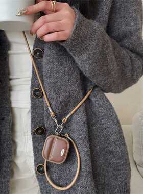 简约高级撞色英文适用Airpods4/3耳机保护壳套2pro二三代腕带挂绳