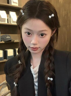 小号水钻蝴蝶结侧边鸭嘴夹子水晶发卡高级感前额碎发夹迷你刘海夹