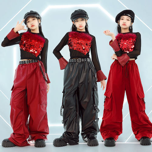 2026新款爵士舞服装女童潮酷皮衣儿童走秀jazz女团舞蹈服少儿 - 图2