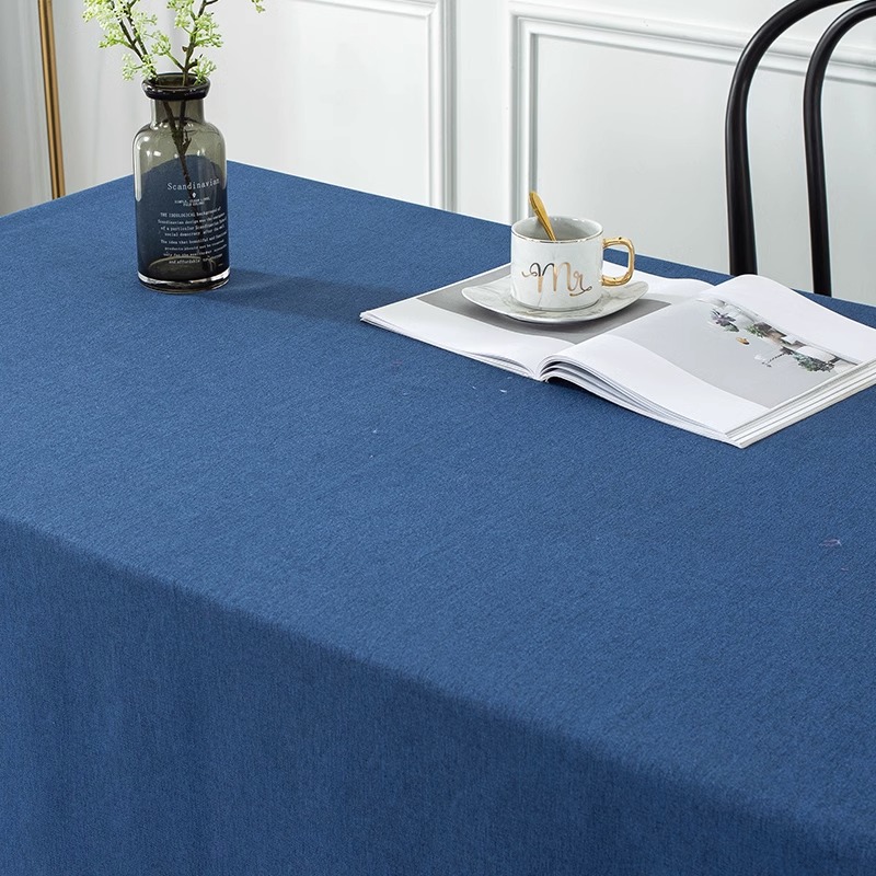 纯色棉麻会议桌布定制长条桌圆形家用布艺酒店高级感布料中式复古-图3