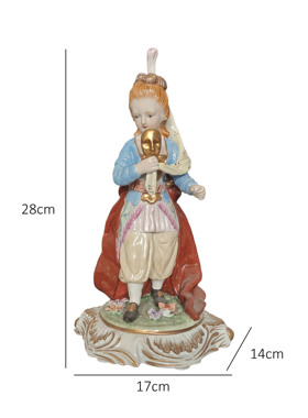 陶瓷摆件•金面谣•面具女孩瓷娃娃 17×14×28厘米 中古瓷器
