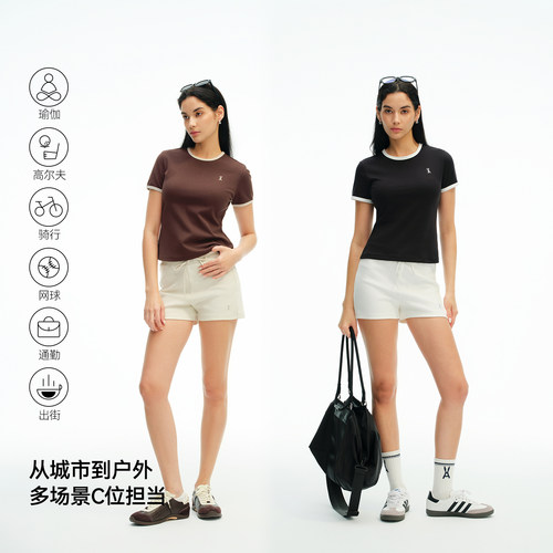 安欧兔AOT女装|玻尿酸冰皮美高撞色T｜显瘦显高｜触肤凉感 - 图1