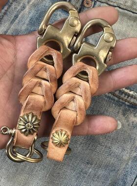 豪夫头层牛皮龙骨机车钥匙链