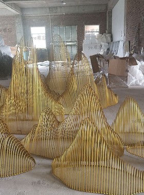 中式铁艺假山落地摆件酒店大堂室内楼梯口金属装饰别墅软装工艺品