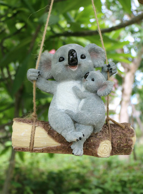 呆萌澳洲国宝动物考拉秋千摆件花园装饰品阳台庭院树脂工艺品配件