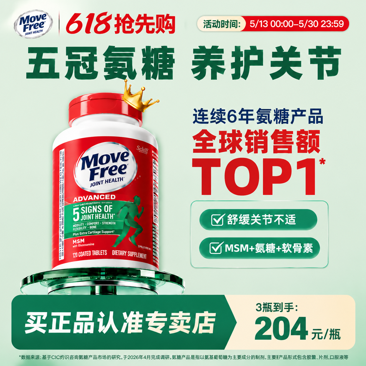 【旗舰店】MoveFree氨糖软骨素益节绿瓶氨基葡萄糖胶原装美国官方 益糖实拍商品图