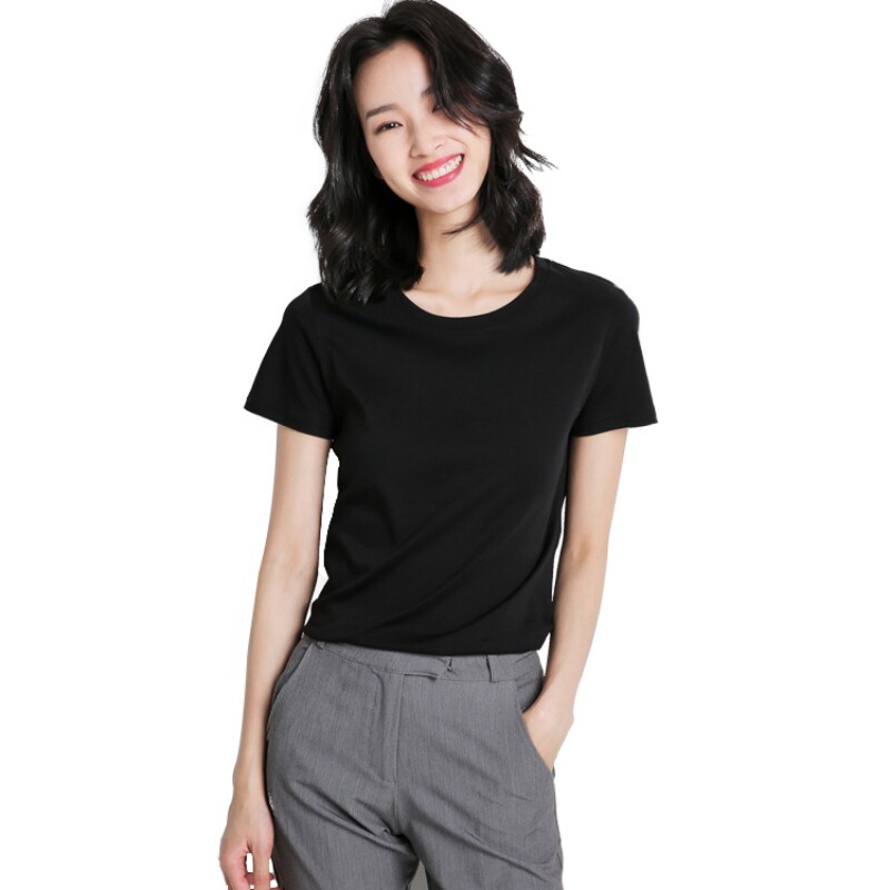 牧都兰纯棉T恤女2026新款夏季半袖修身显瘦休闲简约正肩腰线短袖