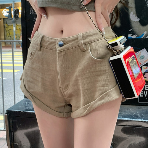 你的懒懒llan【腿精的心机】显腿长性感俏皮卷边设计牛仔短裤女 - 图0