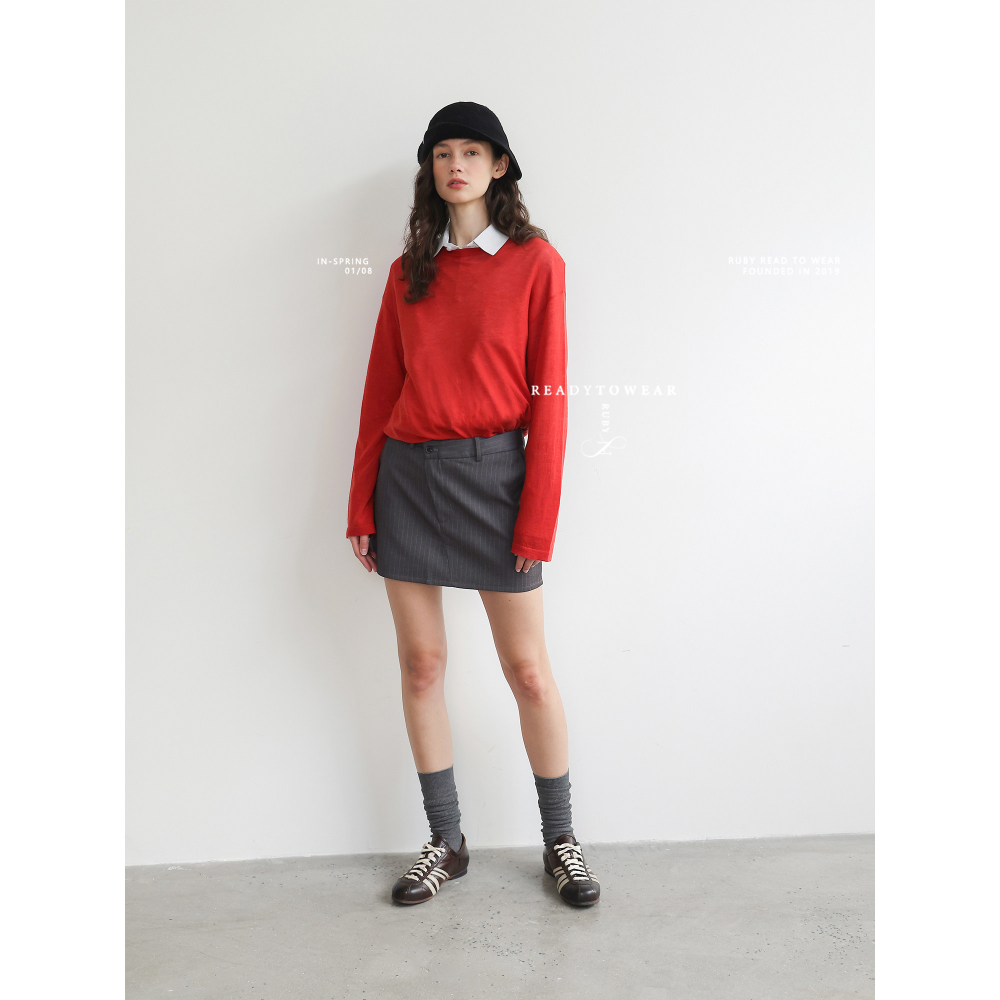 Rubyoffice 羊毛斜扣条纹时髦裙裤女高腰百搭显瘦A字灰色半身短裙,淘宝优惠券,粉丝福利购,淘宝优惠卷