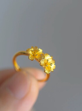 新款双花朵戒指女仿真黄金时尚轻奢高级感活口结婚首饰潮