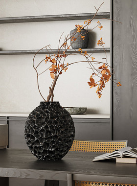 匠十三 复古焦糖色侘寂风民宿软装饰品摆件玄关中古蜂窝花瓶