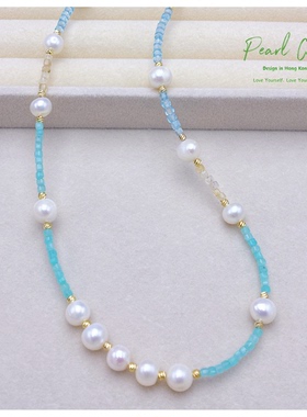 INS甜美风夏日糖果水晶淡水珍珠项链清爽显白时尚闺蜜学生党礼物
