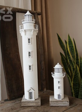 YBOX创意复古美式纯白发光灯塔摆件家居摆件海洋风摆件做旧送礼
