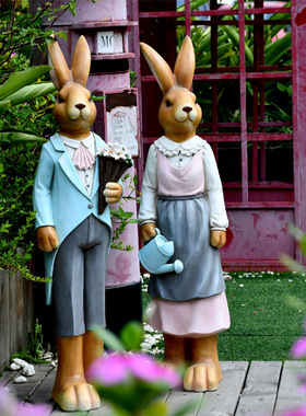 户外庭院可爱情侣兔子大号花园林幼儿园艺装饰品创意写实动物摆设