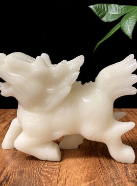 天然白玉麒麟摆件玉石家居客厅玄关办公室乔迁新居店铺开业工艺品