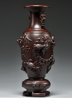 黑檀木雕金玉满堂花瓶摆件家居电视柜插花装饰工艺品新居乔迁送礼