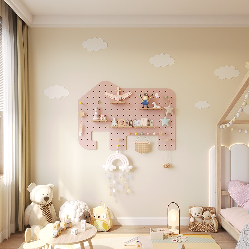 Solid wood hole board storage rack children's room accessories no punching custom hanging board shape wall wood cabinet storage cover