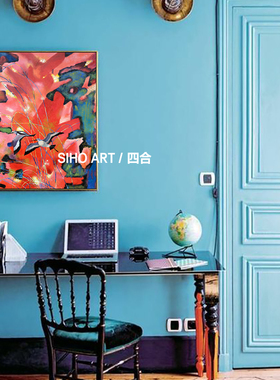 四合手绘画红色基调花鸟美院油画入户进门玄关装饰画客厅抽象艺术