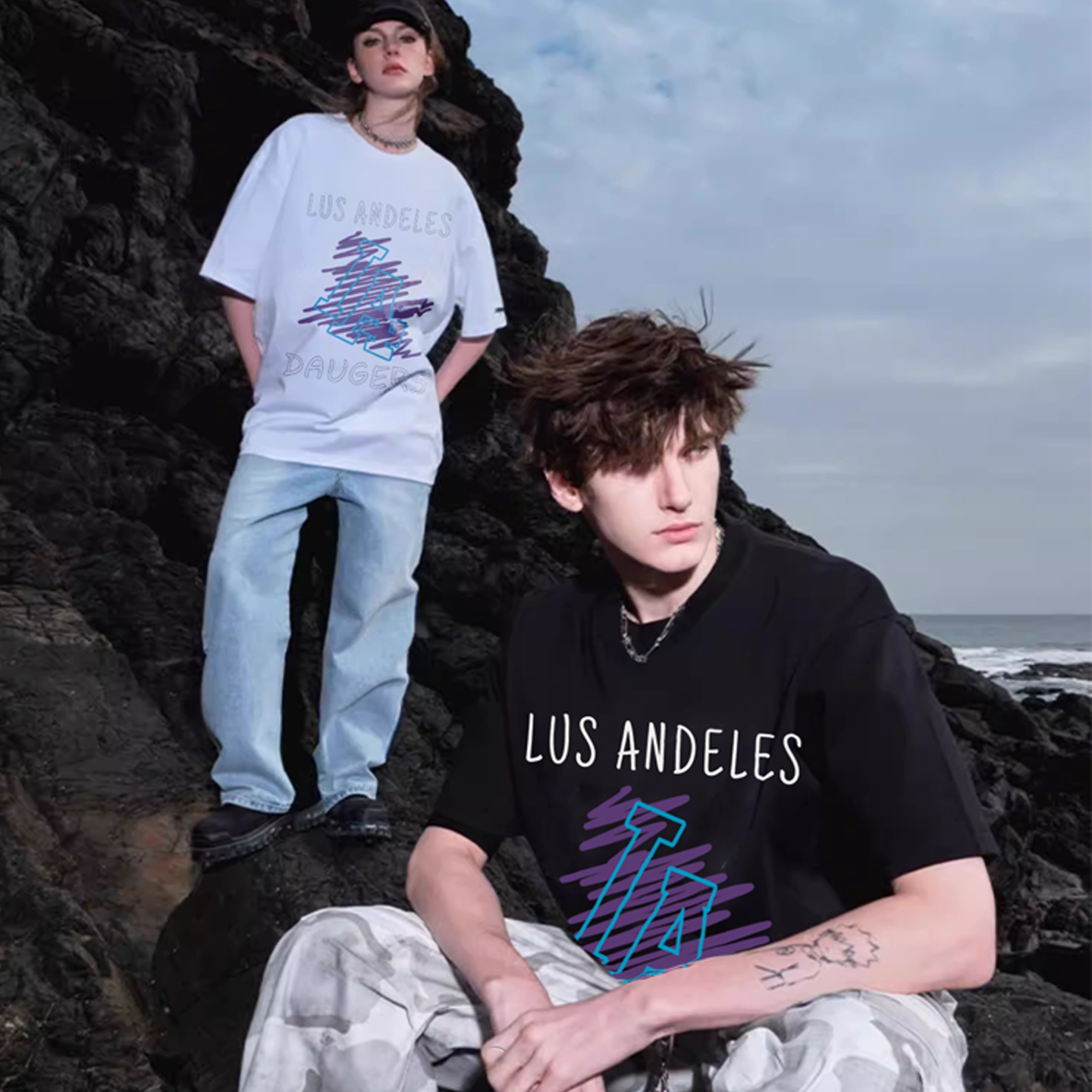 LA官方正品2026新款春夏男女同款纯棉宽松潮牌休闲T恤