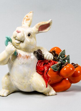 和气兔年新年春节家居客厅装饰摆件石湾公仔陶瓷全手工电视柜桌面