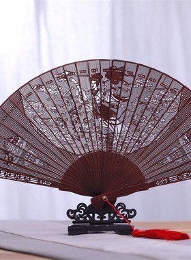 木扇子镂空折叠金丝楠香木中国风古典家居装饰工艺品中式玄关摆件