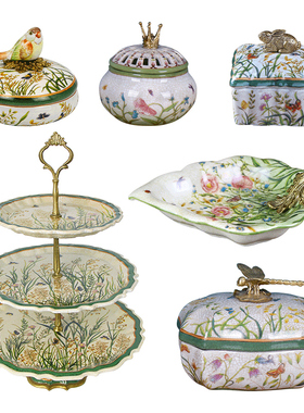 创意欧式果盘套装客厅装饰纸巾盒陶瓷茶几烟缸收纳盘美式花瓶摆件