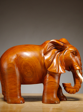 花梨木雕刻大象摆件一对实木家居吉祥木质象办公室摆设装饰工艺品