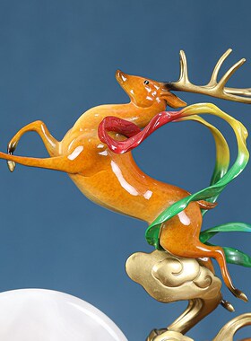 一鹿高升铜鹿摆件办公室客厅高端葫芦工艺品公司开业祝贺乔迁礼品