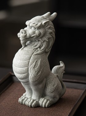 青砂石瑞兽水神兽招财貔貅家居桌面装饰品茶桌茶宠摆件鱼缸造景观