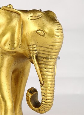 大号全黄铜吸水大象摆件一对纯铜珠宝象直鼻弯鼻办公室展架装饰品