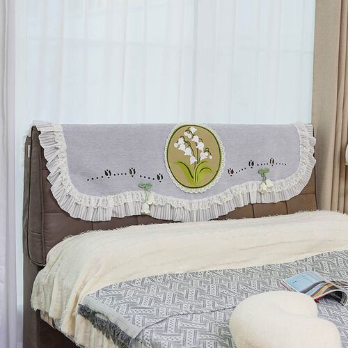 布艺床头罩简约软包刺绣床头盖布万能通用床头套轻奢床头改造神器 - 图3