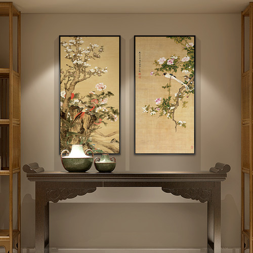新中式客厅装饰画 餐厅花鸟国画玄关竖版挂画山水沙发背景墙 壁画 - 图1