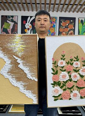 手绘奶油风格装饰画主卧室现代简约玫瑰抽象风格S017餐厅画两个关