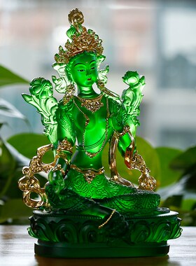 琉璃绿度母佛像彩绘贴金中式新款礼佛家居客厅佛堂多尺寸供具摆件