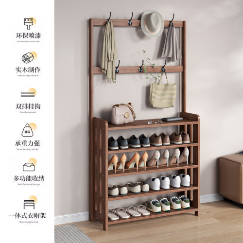 实木鞋架衣帽架一体家用入户门口玄关多层鞋柜挂衣架子收纳置物架 - 图1