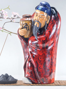 石湾陶瓷公仔工艺精品礼物家居客厅酒柜装饰品李白新中式创意摆件