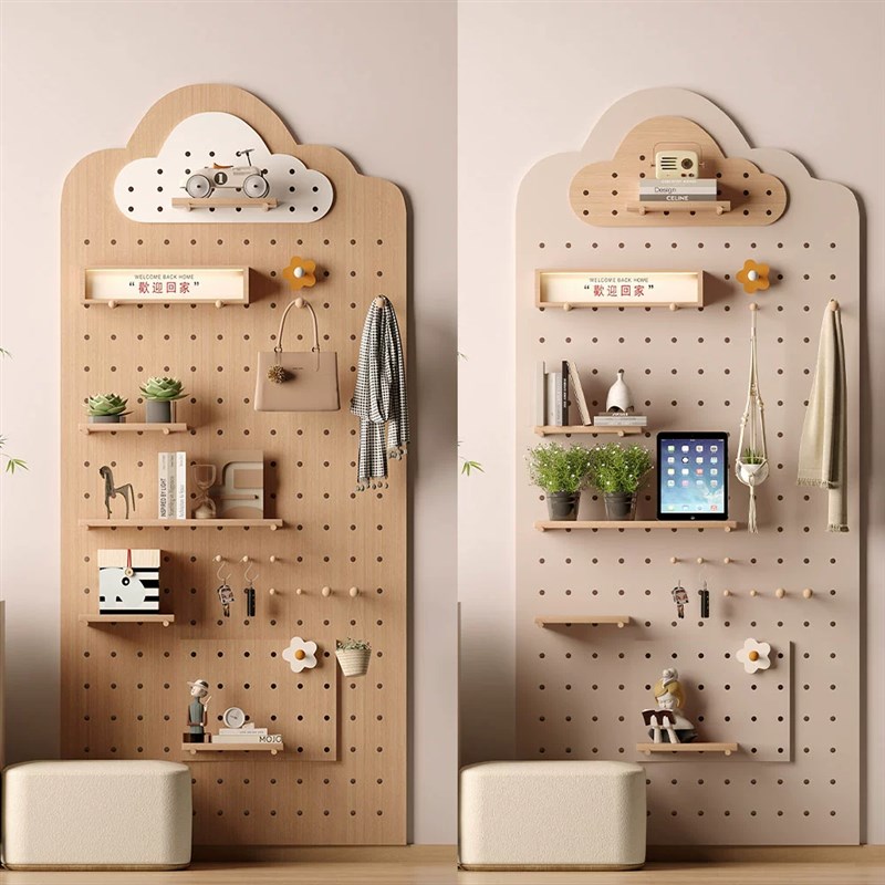 Entrance hole board custom-made storage rack wooden style wall display storage wall cloud storage rack wall hanging clothes rack